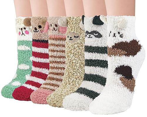 Image of Loritta 6 Pairs Womens Fuzzy Socks, Winter Warm Fluffy Slipper Socks