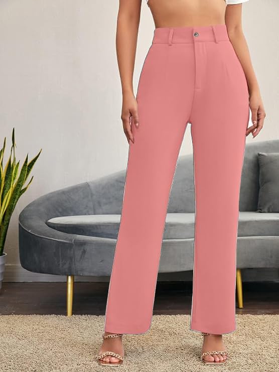 Image of Women's Poly Cotton Trousers Pants Relaxed Fit Boot Cut Ribbed Bell Bottom Trousers for Women