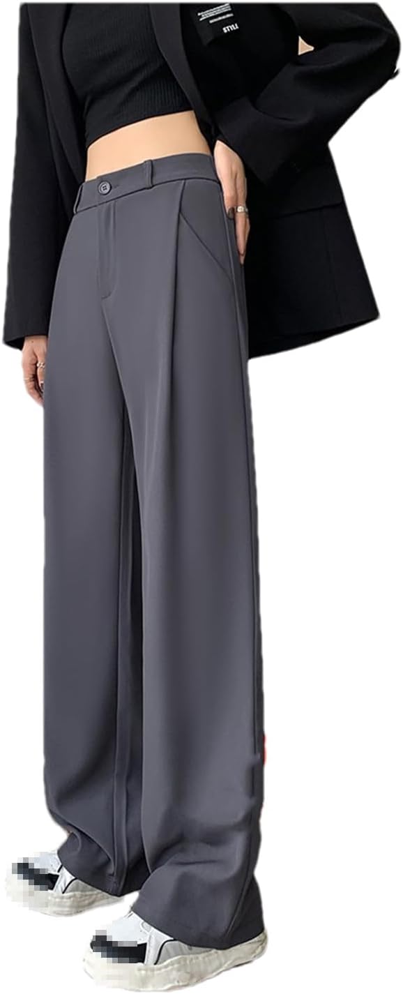 Women's Straight Loose Trousers Gray Khaki Suit Trousers Women's Korean Style High Waist Trousers