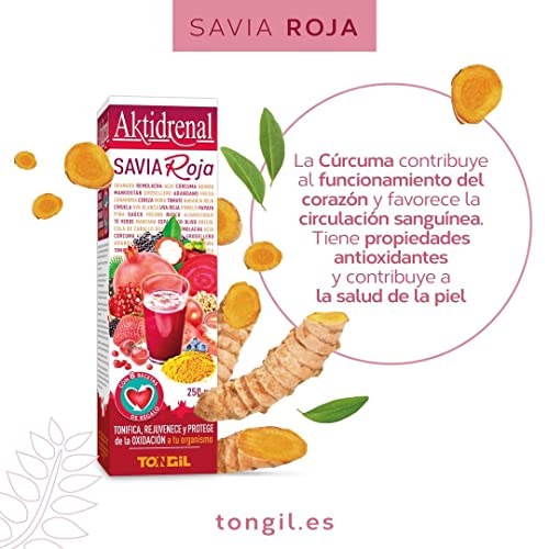 Tongil - Aktidrenal Savia Rote 250 ml - Konzentrat für Pflanzen, rote Früchte, Gemüse, Quinoa, Vitamine und Mineralien - mehr als 35 Nährstoffe zur Tönung, Verjüngung und Bekämpfung von Oxidation