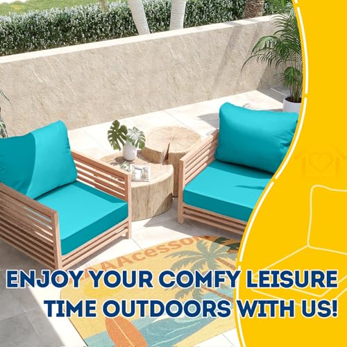 Image of AAAAAcessories Outdoor Deep Seat Cushions, Waterproof, Fade-Resistant Patio Furniture Replacement Cushions, Set of 2, 24 inch x 24 inch x 5 inch, Turquoise Blue