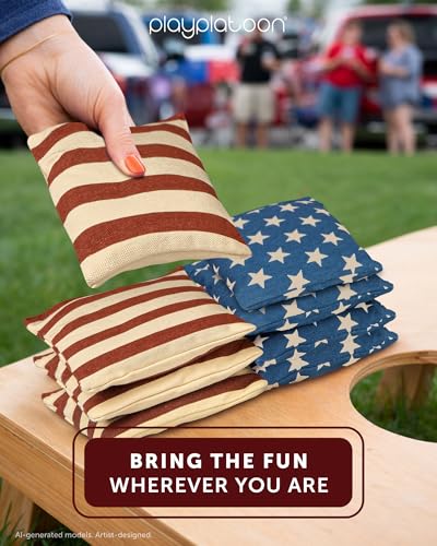 Image of Play Platoon Cornhole Bags Weather Resistant- Set of 8 Regulation Bean Bags for Tossing- Official Professional Size & Weight Corn Hole Bags Two Color All Weather Cornhole Beans Bag Set with Tote Bag