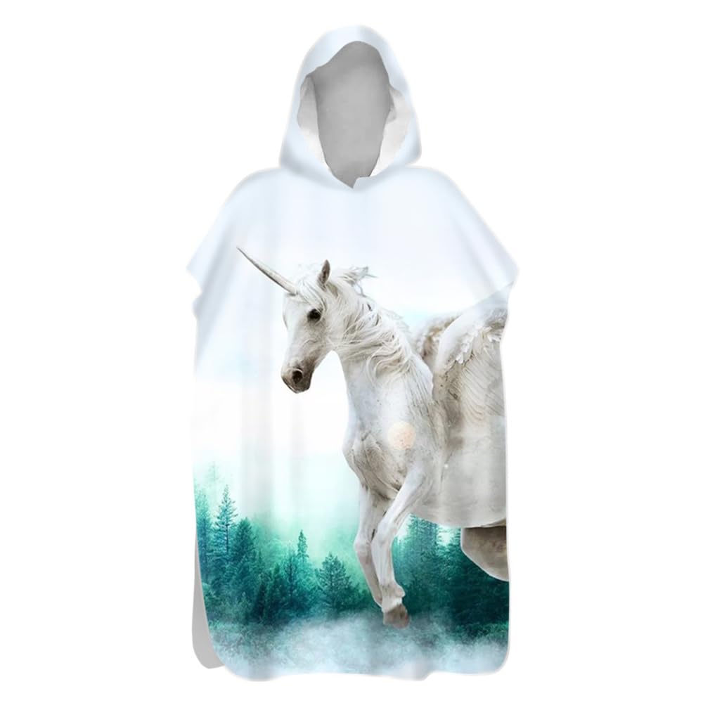 Highdi Hooded Changing Robe, Microfibre Light Weight Changing Towel, Towel Poncho for Surfing Swimming Beach Changing, Quick Dry Poncho for Women Men Adults (60x110cm,unicorn theme 5)