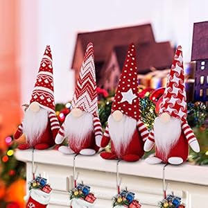11″ Christmas Gnomes with Stocking Holder – 4 Pack Christmas Gnomes Plush Mantle Hanger for Holiday Stockings & Mantle Decor – Christmas Decorations for Home