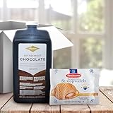 Fontana Frappuccino Mocha Sauce, Beverage Base, Syrup, Desserts, Baking | Bittersweet Chocolate (Combo: 63oz Bottle + Pump+daelmans-2-pack-caramel-stroopwafels)