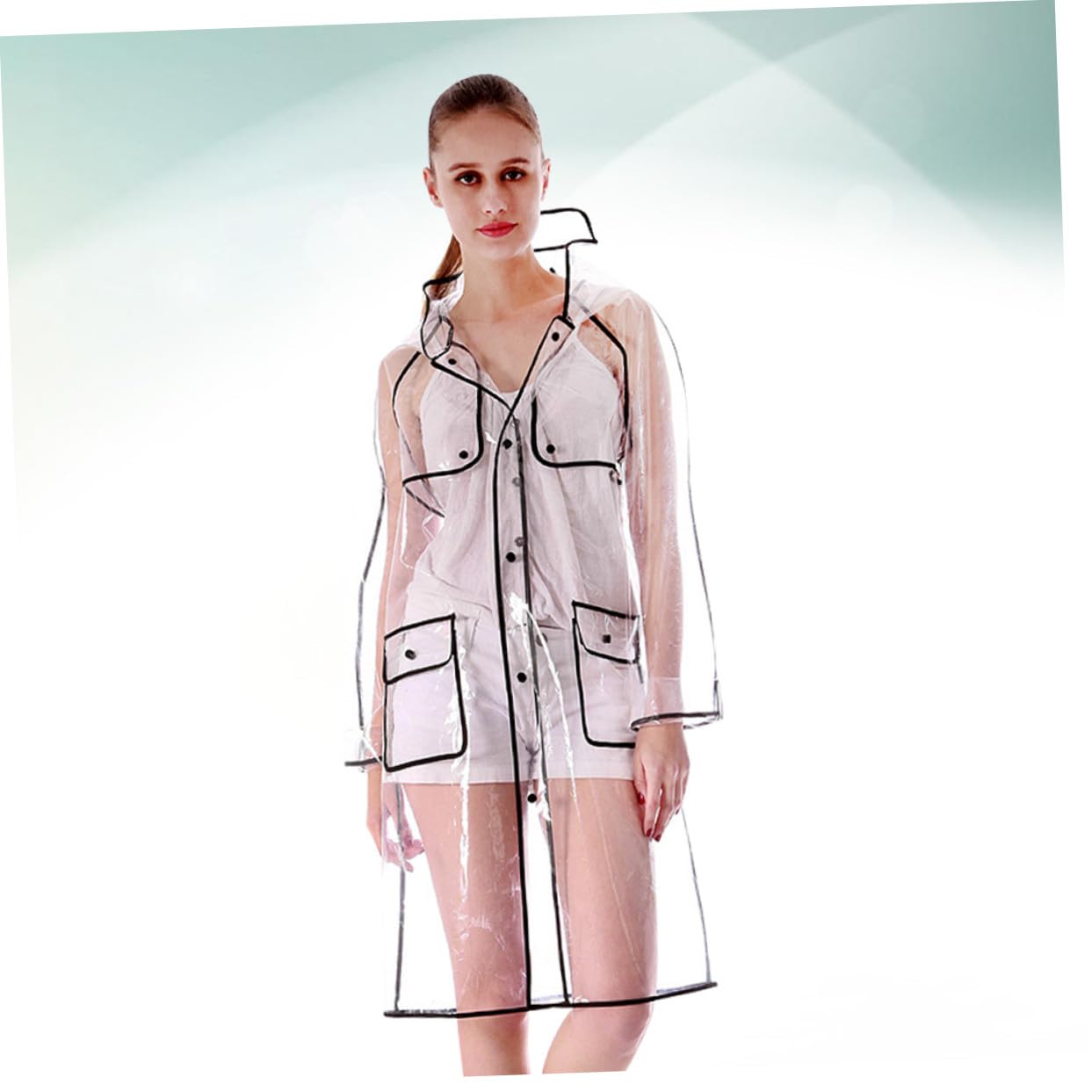 Beavorty Reutilizable para Adultos con Capucha Poncho Transparente EVA con Borde Colorido Resistente y Portátil para Actividades al Aire y