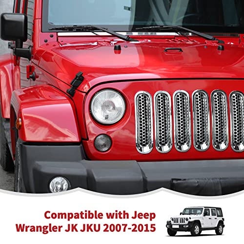 Rt-Tcz Upgrade Version Clip-On Grille Front Mesh Grille Inserts For Jeep Wrangler 2007-2015 (Chrome) #TOP5