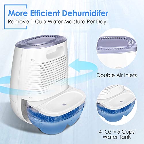 Dehumidifier - 41oz Capacity Electric Dehumidifier,Portable Mini Air Dehumidifiers, Auto Quiet up to 220 sq ft, Anti Overflow Dehumidifier for Home Bathroom Bedroom Closet Office Basement