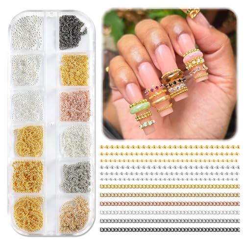 12 Strips Metal Chain Nail Art Charms 3D Gold Silver Dark Gray Nail Chains Punk Alloy Nail Rivets Jewelry for Women Gothic Manicure Accessories DIY Crafts Decorations