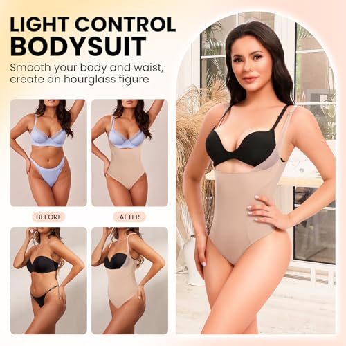 Thong Shapewear Bodysuit for Women Tummy Control Open Bust Body Shaper Slimmer Shaping Thong Underwear4