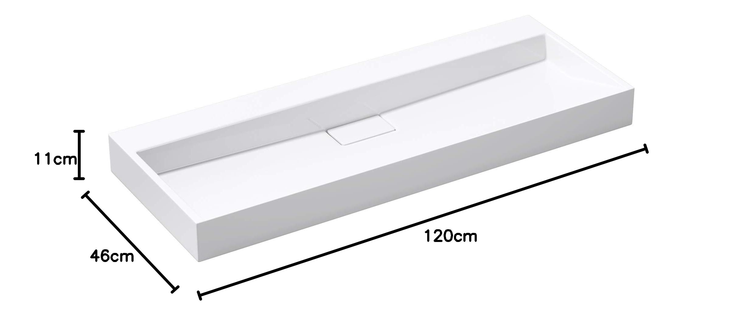 Mai & Mai Lavabo Salle de Bains Vasque à Poser Rectangulaire Lavabo Suspendu Blanc 120x46x11cm Col19-1200