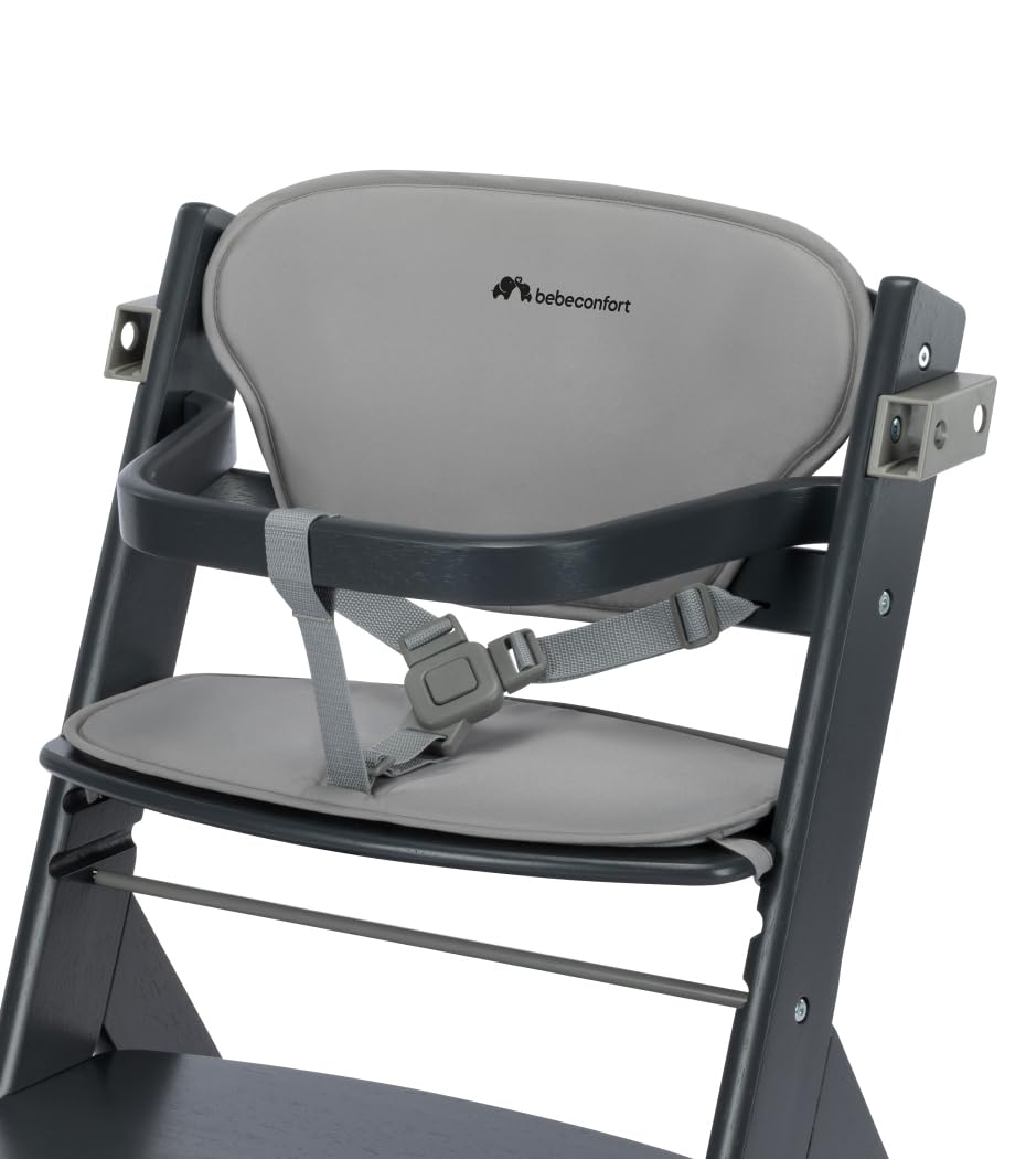 Bebeconfort Timba + Cojín, Trona de Bebé Evolutiva, 6 Meses-99 Años, hasta 110 kg, Bandeja Extraíble, Asiento/Reposapiés Regulables, Arnés Seguridad, Compatible con Timba Baby, Mineral Graphite