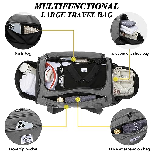 Image of Laripwit Gym Bags for Men, 40L Medium Sports Travel Duffel Bag with Shoe Compartment & Wet Pocket Lightweight Gym Duffle Bag Backpack Multipurpose Weekender Overnight Backpack for Women, Gray