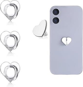 3Pcs Silver Heart Shaped Phone Finger Grip Hook Adhesive, Metal Phone Holder Charm Hook for DIY Hanging Supplies Phone Keychain Accessories, Stands Accessories