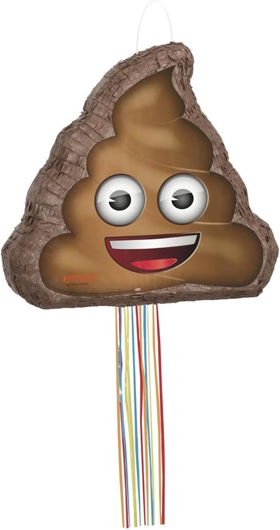 Multicolor Poop Emoji Drum Pull Pinata (45cm x 43cm) 1 Piece - Fun & Unique Party Accessory for Celebrations