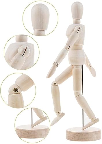 Miniatura 5 de Artistas - Maniquí de madera movible, articulaciones, figura humana, juguete de marioneta, modelo para dibujo, ayuda de maniquí (4.5 pulgadas)