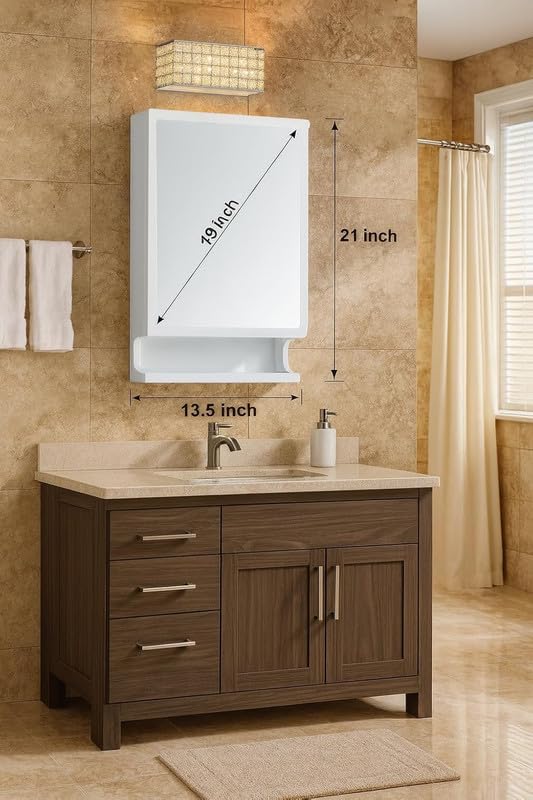 Image of Luxury Bathroom Cabinet with Mirror| Crafted from Premium ABS | Great Looking & Impressive | Durable & Heavy | Multi-Level Storage and Hidden Toothbrush Holder | Makeup Accessories Organizer