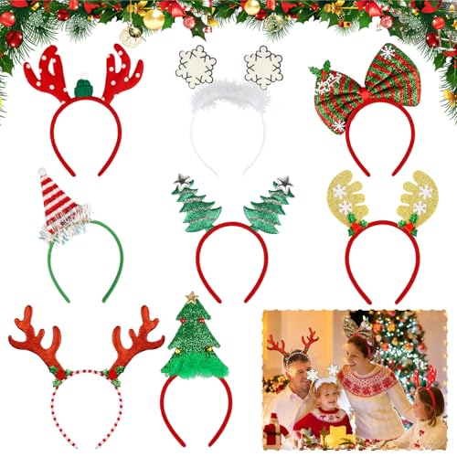 Yegookay 8 Weihnachtshaarreif Kinder/Erwachsene Engelshaar Weihnachten Weihnachtsdeko Fotoshooting Christmas Headbands Rentier Ohren Weihnachtshaarspangen Schneeflocken Haarreif Weihnachtsmütze TypA