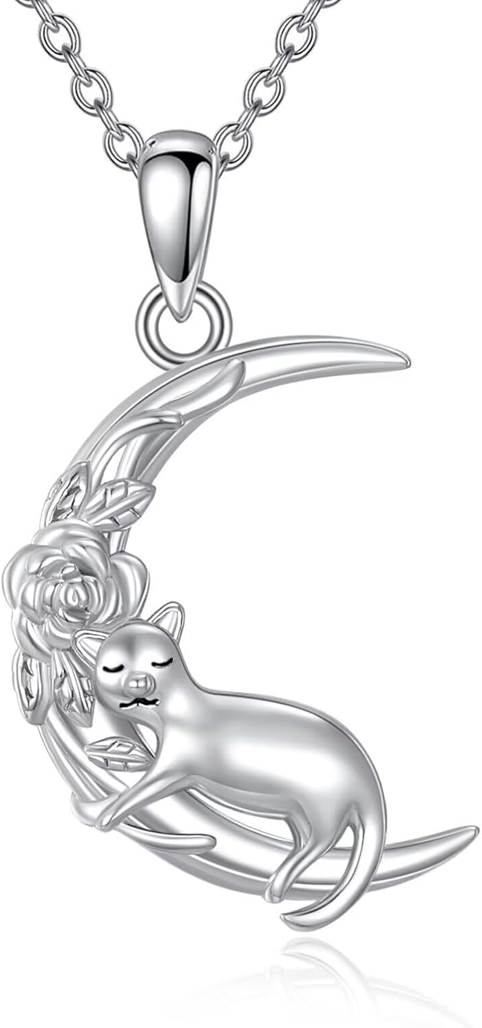 Sterling silver Cat Necklace with Birthstone Necklace for women Black Cat Pendant Gift for Women