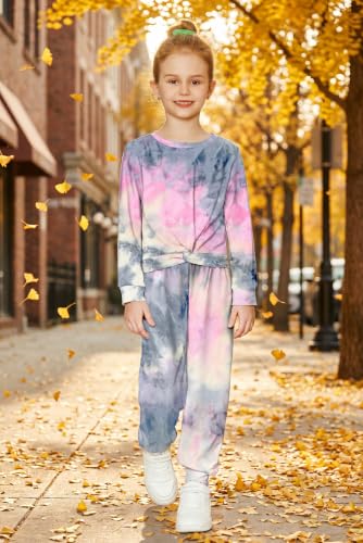 Image of Arshiner Girls 2 Piece Outfits Fashion Twist Front Tracksuit Long Sleeve Pullover Sweatshirt Sweatpants Jogger set Sweatsuit