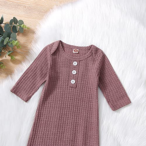 Image of Twopumpkin Baby Girl Boy Coming Home Knotted Gown Unisex Newborn Infant Sleep Onesie Outfit Cute Baby Winter Pajamas