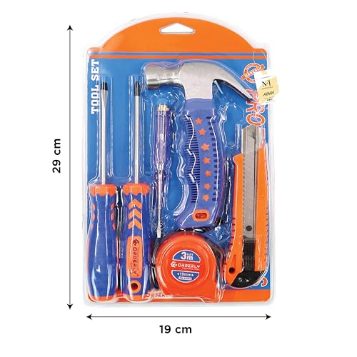 Image of NFI essentials 6 Pcs. Basic Hand Tools Kit for Household DIY & Emergency Repair Compact & Portable Set of Measuring Tape,Hammer,Screwdriver,Cutter,Tester