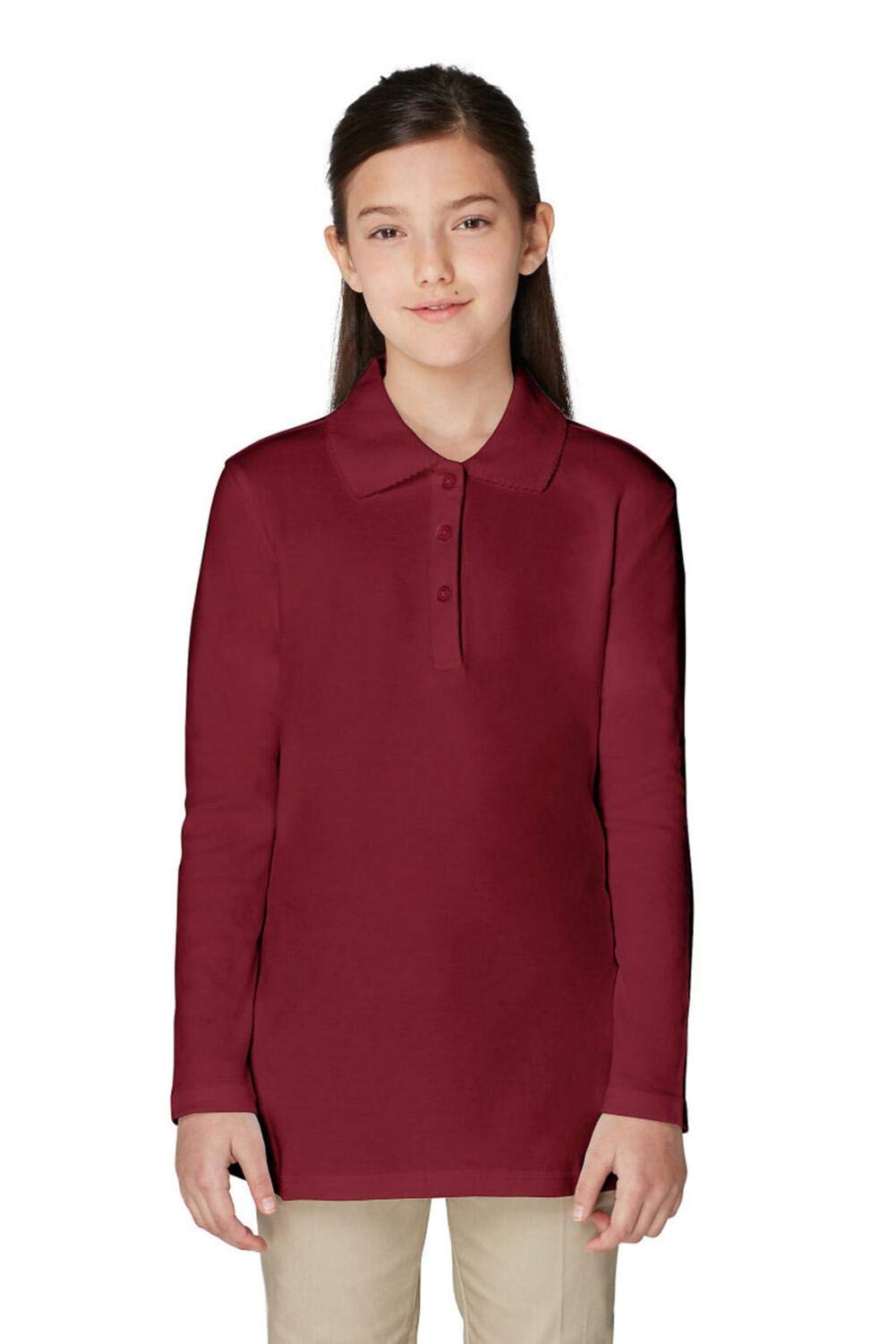 French Toast Girls Plus Size' Uniform Long Sleeve Polo with Picot Collar (Standard &amp; Plus)