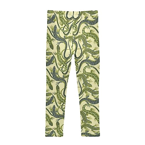 Green Lizard Chameleon Pattern Girls Leggings Dance Running Workout Yoga Pants2