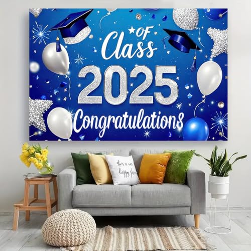 Image of BlissYard Graduation Banner Outdoor Backdrop Class of 2025 Congrats Grad Banner Grad Party Decoration, 71x43 Inches Congratulations for Graduation Celebration