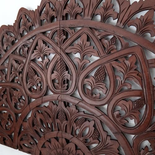 Half Moon Wood Head Board | Carved Head Board Only | Wooden Head Board Size Bed | Wall Mount Head Board King | Full Bed Head Board Panels (Dark Brown, California King, Mahkota) - Image 7