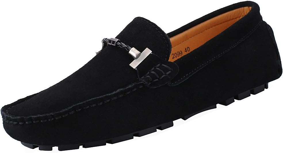 Mens Elegant Buckle Loafers Comfort Suede Driving Shoes Stylish Moccasin Slippers, Blue, Jamron Sn19020