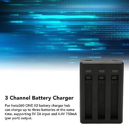Cargador de batería de 3 canales para Insta360 One X2 con luces LED inteligentes 3