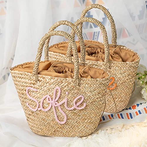 Bolso de paja personalizado para mujer con cordón miniatura 5