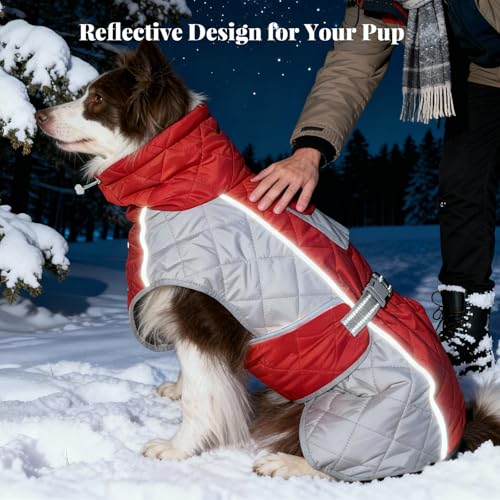 Dog Coat Dogs Jacket Waterproof Reflective Adjustable Dog-Winter Coats for Small/Medium/Large Dogs Dachshund Coat-(Red, Medium) - Image 7