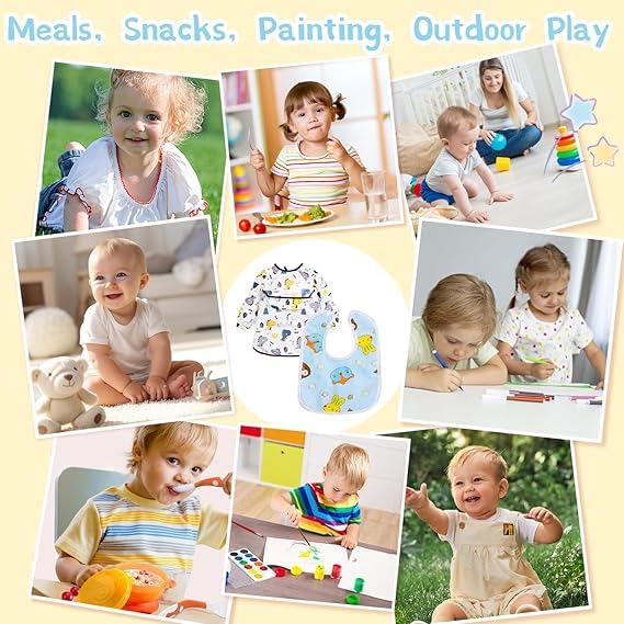 Image of Waterproof Baby Bibs For Feeding Soft Cotton Toddler Adjustable Apron Bibs For 6 To 24 Months With Cute Cartoon Pocket Design. [Baby Boy And Girl]