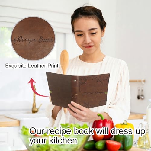 Image of Blank Recipe Book to Write in Your Own Recipes, Leather Cookbook