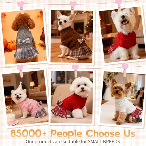Image of Small Dog Sweater with Bowtie Turtleneck Dog Sweaters Dresses for Cold Weather Puppy Knitwear Pullover for Wedding Party Pet Winter Knitted Clothes for Yorkies Chihuahua (White L)