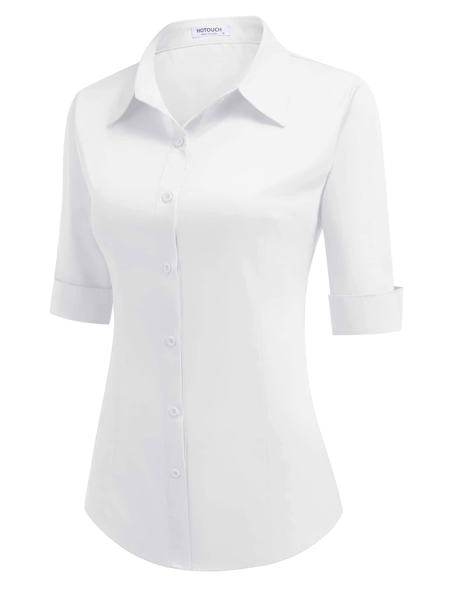 HOTOUCH Womens 3/4 Sleeve Button Down Shirt Cotton Dress Shirt Slim Fit V Neck Shirt,Fitted Office Top,Stretch Cotton Tops,Classic Teachers Outfit,Fall Clothes 2026