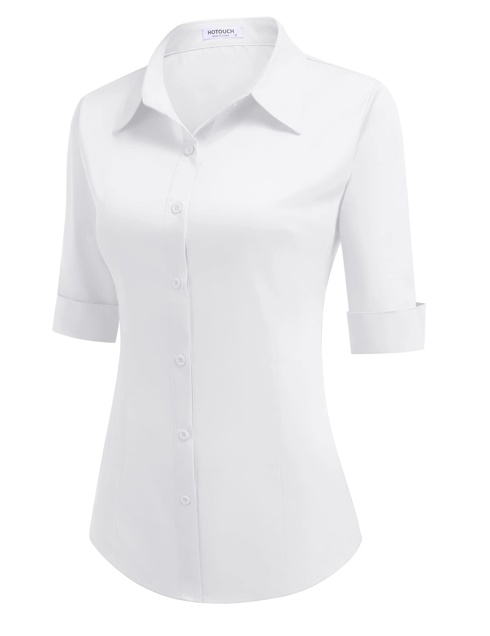 HOTOUCH Womens 3/4 Sleeve Button Down Shirt Cotton Dress Shirt