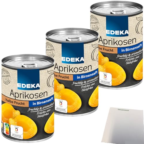 usy - Edeka Aprikosen halbe Frucht in Traubensüße 3er Pack (3x425ml Dose) + usy Block