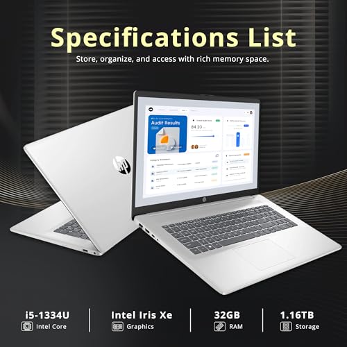 Image of HP 17.3 inch FHD IPS Business Laptop, Intel i5-1334U, 32GB RAM, 1.16TB Storage (1TB SSD+160GB Docking Station Set), Intel Iris Xe Graphics, Numeric Keypad, 720p HD Camera, Wi-Fi 6, Win 11 Pro, Silver