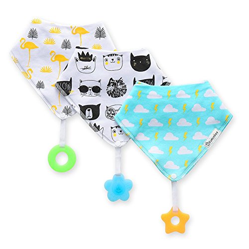 image for Baby Bandana Drool Bibs 3-Pack and Teething Toys 3-Pack Made with 100%