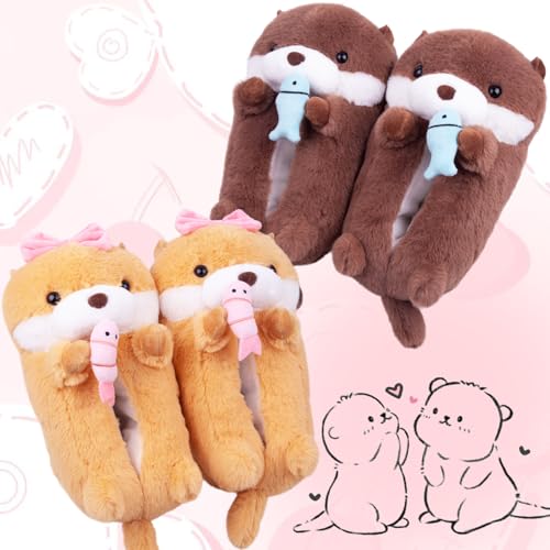 Cute Otter Plush Couple Slippers - Fuzzy Animal House Shoes Non-Slip Sole, Cozy Indoor & Outdoor Comfort for Women & Men, Cute Birthday Valentine's Gift Idea2