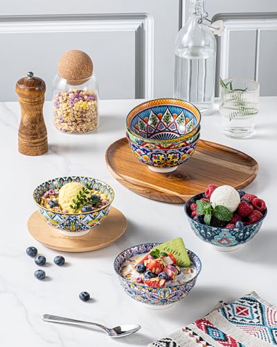 HENXFEN LEAD Porcelanowe miski na płatki śniadaniowe, zupy, lody, desery itp. kolorowe, 6 sztuk, styl boho