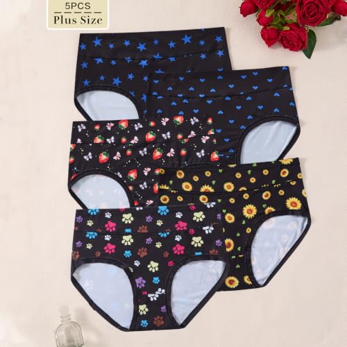 Image of Women's Plus Size XL-5XL Underwear High Waist Briefs Panties Rose Floral Print Ladies Undies 5-Pack