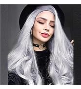 White Grey Wig Handmade Grey Curly Costume Wigs for Women Long Wavy Lace Front Wig Glueless Reall...