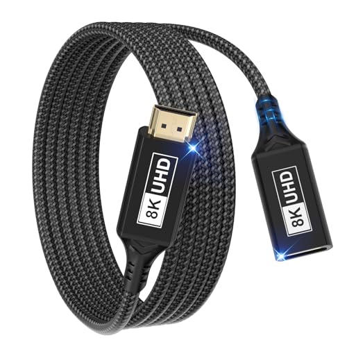 Cable de extensión HDMI,1m 8K@60 Hz 4K@120Hz/144Hz HDMI 2.1 48Gbps macho a hembra,ultraalta velocidad,UHD eARC,HDCP 2.3,HDR10+ dinámico,compatible con TV Sticks,TV alta definición,PS5 PS4 (negro)