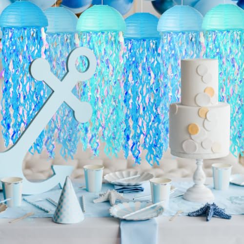 Image of Jellyfish Paper Lanterns 6 Pacs 10 Inch Under The Sea Party Decorations Mermaid Party Baby Shower Blue Hanging Jelly Fish for Ocean Spongebob Birthday Decorations (Multicolor Blue)