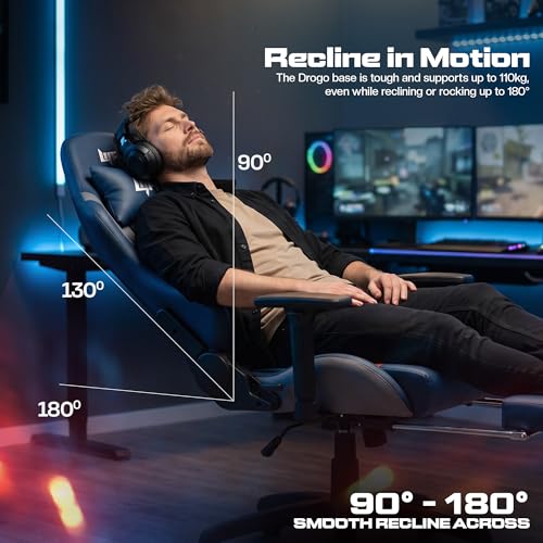 Image of BAYBEE Drogo Racer Pro Ergonomic Gaming Chair with Footrest, Breathable Fabric, Adjustable Seat & 3D Arm Rest | Head & Massager Lumbar Support Pillow | Home & Office Chair with Full Recline (Blue)
