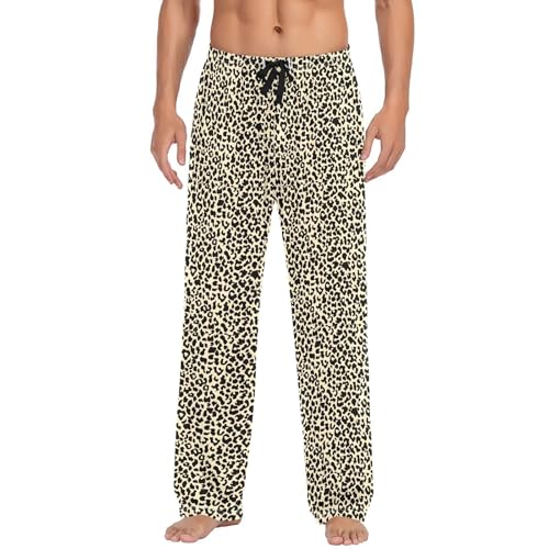 Men's Leopard Print Pattern Pajama Pants with Pockets - Straight Fit Cotton Sleep Bottoms for Lounge & Nightwear#5952